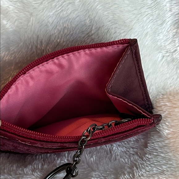 Coach Burgundy Signature Zip Card Case/Wallet With Key Ring - Picture 4 of 7